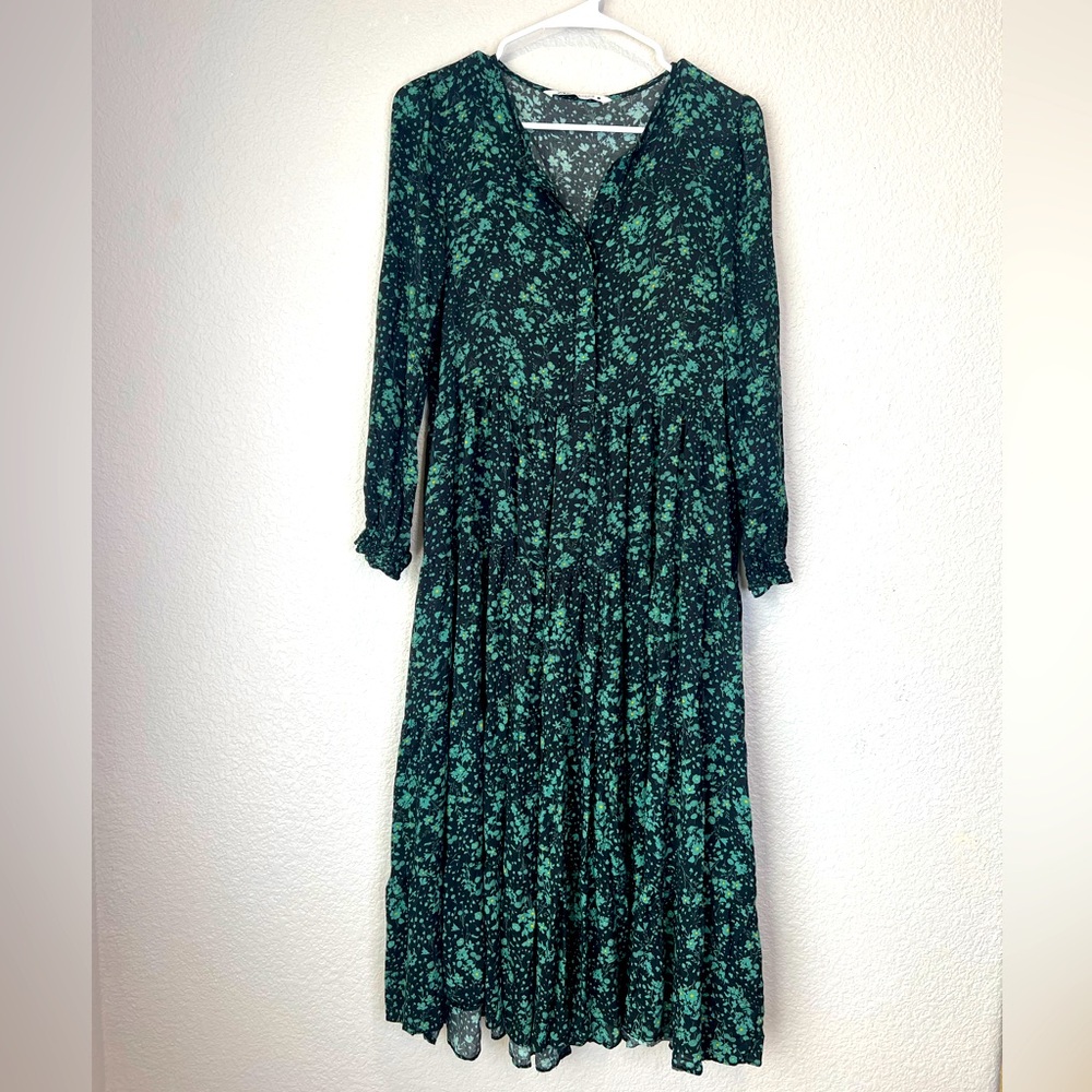 Zara Green Floral Long Sleeve Dress, M - Picture 2 of 7